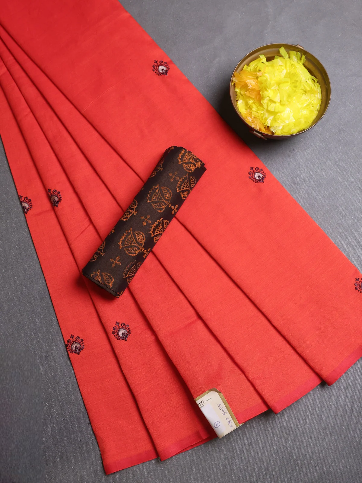 Semi Silk Cotton Saree - Orange and Coffee Brown